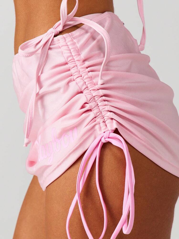 Missguided x Playboy Ruched Side Tie Swim Cover Up Skirt With Adjustable Drawstring Details For Beach Vacation Summer Pool Party