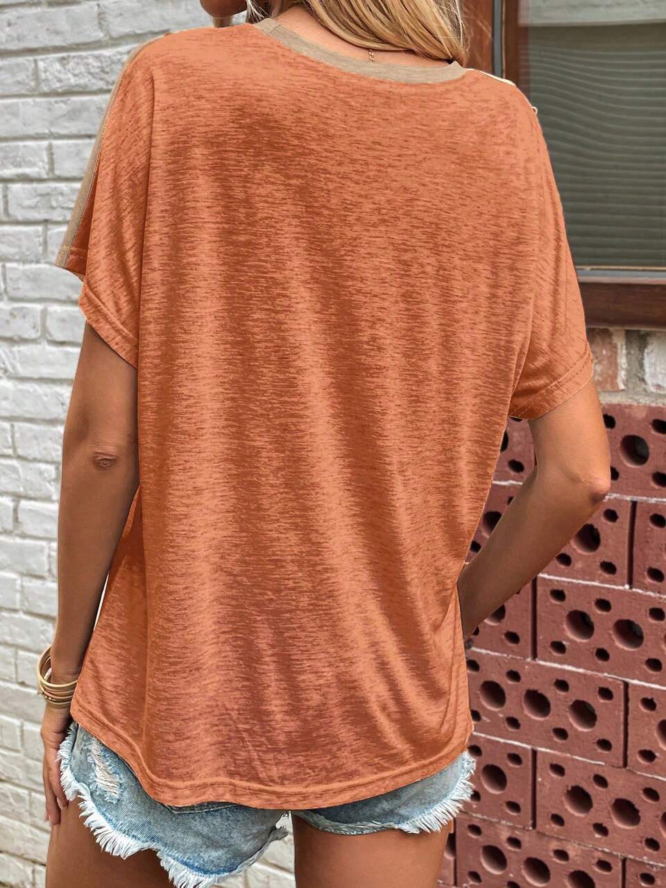 Two Tone Cut Out Dolman Sleeve Tee
