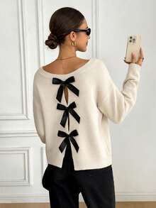 Serisse Women's Casual Elegant Sweater, Suitable For Autumn/Winter, Backless Design With Contrast Bow,Sweaters For Women Spring - Multicolor - View 4
