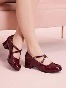 CUCCOO DOLLMOD Women's Fashionable Versatile Commuting Minimalist Buckle Pumps Valentine's Day - Burgundy - View 3