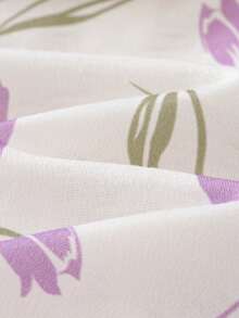 Set Piyama Lengan Panjang Rajut Kasual Lucu Motif Bunga Aprikot untuk Bayi Perempuan - Purple - View 4