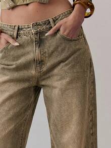 MUSERA 中腰毛边水洗直筒牛仔裤，90年代春季可爱风，适合夏季、西部乡村音乐会、音乐节、锐舞派对、假日、秋季、冬季、纳什维尔、办公室、工作等场合，时尚百搭。 - 棕色 - 查看 5