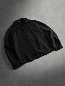 Manfinity Hypemode Men's Solid Color Minimalist Casual Long Sleeve Shirt Men Black Long Sleeve Shirt Crop Men S Shirt Black Cropped Shirt Men Men S Boxy Shirt - Black - View 1