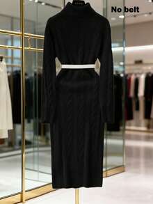 SHEIN Franclia 新款秋冬欧美休闲高领修身中长款毛衣连衣裙（女款） - 黑色 - 查看 2