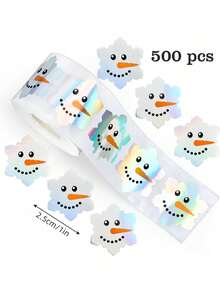 500pcs/Roll Holographic Laser Snowman Graffiti Stickers, Silver Laser Envelopes & Magazines Decorative, Holiday Party DIY Decor Supplies, Waterproof & Removable For Christmas, New Year,For School Supplies,Back To School - Multicolor - View 7