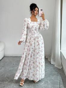Modelyn 新款褶皱纹理面料碎花浪漫度假风修身显瘦百搭休闲派对连衣裙 - 彩色 - 查看 4