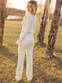 Aralina Ensemble Top à manches longues et pantalon casual à fleurs pour femmes, automne - Jaune clair - Voir 10