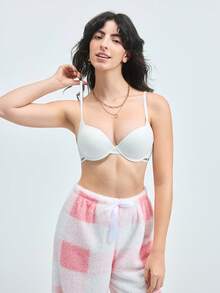 Loungeista 3 PCS Solid Color Letter Tape Push Up Underwire Bra - Multicolor - View 4