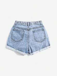 Breezaya Quần short denim nữ cỡ lớn, phong cách đường phố, thích hợp cho mùa xuân/hè. - Rửa nhẹ - Xem 2