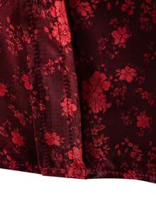 Manfinity Roughcore Men's Floral Print Single-Breasted Casual Long Sleeve Shirt - Red - View 4