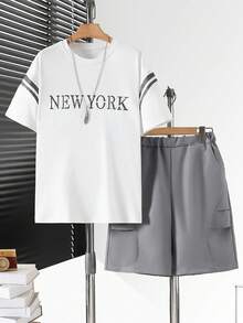 Vacaura 2pcs/Set Teenage Boys' Summer Casual Round Neck T-Shirt And Outdoor Sports Shorts Set - Multicolor - View 4