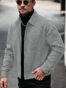 Manfinity CasualCool 男士休闲单排扣羊毛混纺夹克，秋冬季百搭单品 - 淺灰色 - 查看 4