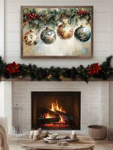 1pc Christmas Donkey Print, Nativity Wall Art, Rustic Holiday Decor, Religious Christmas Printable,Christmas Wall Art, Vintage Christmas Ornament Print, Christmas Wall Decor, Holiday Wall Art, Floral Christmas Painting, Victorian Flower Holly Garland Home Decor Christmas Decorations Room Decor - Multicolor - View 3