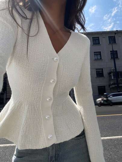 Strévra Lös kofta med pärlknappar för kvinnor, höst