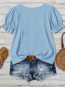 SHEIN VCAY Áo thun tay ngắn cổ tròn cỡ lớn, đa năng cho mùa hè, áo kiểu casual màu xanh dương, áo màu xanh nhạt cho nữ. - Màu xanh nhạt - Xem 2