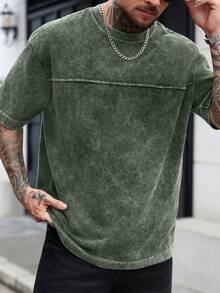 Manfinity CasualCool Áo thun nam tay ngắn cổ tròn in hình bông tuyết, dáng rộng, wash acid, phong cách streetwear. Áo thun nam dáng rộng, áo thun rách. Thích hợp cho các hoạt động thường ngày, cuối tuần, ngoài trời, du lịch, môi trường làm việc thoải mái hoặc các dịp bán trang trọng, quà tặng cho bạn trai/chồng, quà kỷ niệm. Áo thun rách, áo thun nam phong cách streetwear, quà tặng ngày Valentine. - màu xanh lá - Xem 5