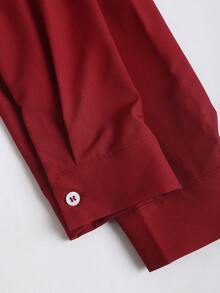 Sweetra Fitted Solid Color Shirt With Puff Sleeves, Suitable For Commuting In Autumn - Red - View 4