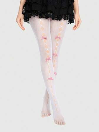 Kawaii 1 Paar Gothic Rose Spitze Jacquard Hohlmuster Fischnetz Socken, für Frauen, ganzjährig, Halloween