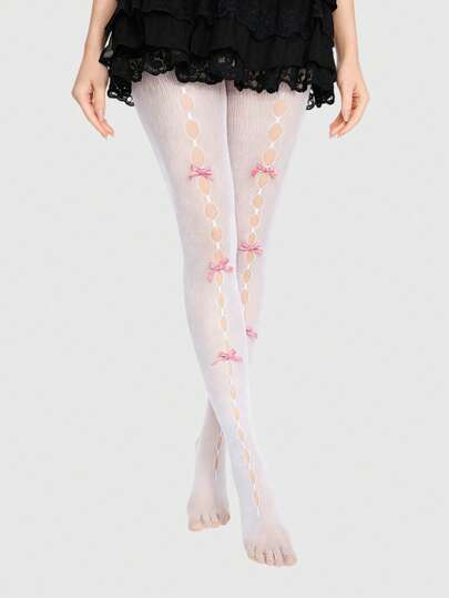 Kawaii 1 Coppia Di Calze In Rete Jacquard Con Motivo Di Rose Gotiche E Lavorazione Traforata, Per Donne, Adatte Per Tutte Le Stagioni, Ognissanti