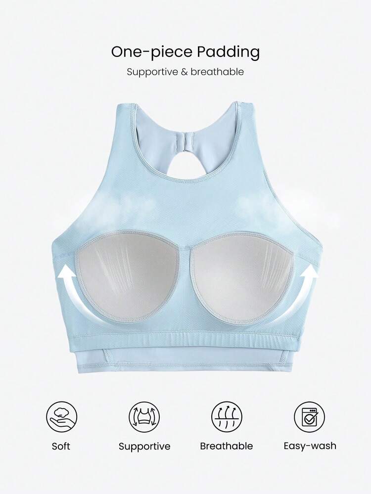 Control Cutout Halter Round Neck Sports Bra Medium Impact Running Workout Gym