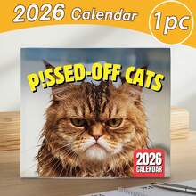 1张2026年淘气猫咪日历 - 月度计划本，猫咪爱好者生日礼物，印有不开心的猫咪照片，适合居家或办公桌使用。趣味桌面日历，居家办公的理想之选。缓解压力。日历计划本、公告板装饰、待办事项清单、桌面日历、备忘录板。 - 多色2 - 查看 9