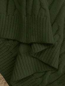 SHEIN Cottnline Blogger-Inspired Twist Rope Decor Round Neck Knit Sweater, Versatile For Autumn/Winter - Army Green - View 4