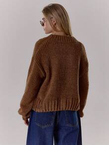 MUSERA Oversized Button Down Balloon Sleeve Knit Cardigan Cute Classy Casual Streetwear Sexy Going Out Toffee Elegant Evening Party Winter - Brown - View 3