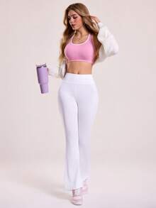 Sovereign Charm Contrast Trim Scoop Neck Backless Fashionable Summer Sports Bra - Pink - View 6