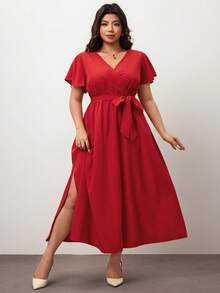 Enliva Vestido rojo holgado con estampado floral vintage casual, apropiado para otoño/invierno - Rojo - Ver 4