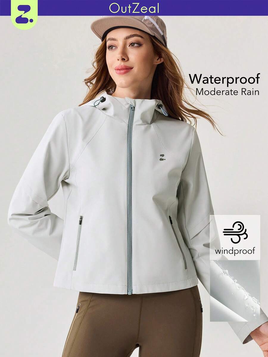 OutZeal Women Water-Resistant Windproof Slim Zip Pocket Cropped Outdoor Jacket Winter Fall Camping Hiking - Light Grey - View 1