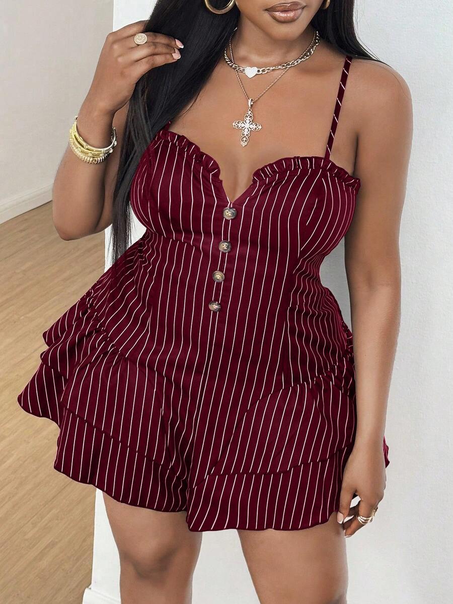Maweii Plus Size Sexy Off-The-Shoulder Backless Jumpsuit - Burgundy - View 1