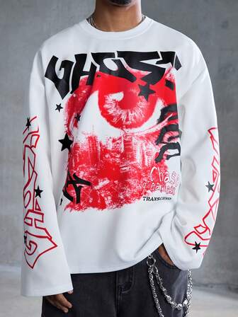 Camiseta casual de manga larga con cuello redondo y diseño creativo para hombres