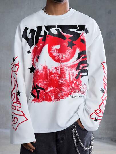 Camiseta casual de manga larga con cuello redondo y diseño creativo para hombres