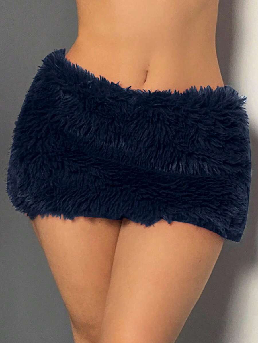 EgrlEra 女士性感蓬松酒红色低腰迷你裙 - 藏蓝色 - 查看 1