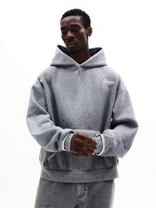 SUMWON Contrast Stitch Detail Hoodie With Heathered Fleece Fabric And Centre Pocket For Casual Winter Comfort Plain - Grey - View 1