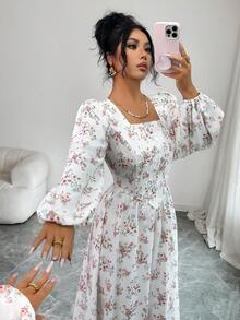 Modelyn 新款褶皱纹理面料碎花浪漫度假风修身显瘦百搭休闲派对连衣裙 - 彩色 - 查看 7