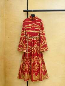 EMERY ROSE Abito elegante da donna con collo alto, maniche a sbuffo e vita arricciata, adatto per occasioni formali - Rosso - Visualizzare 1