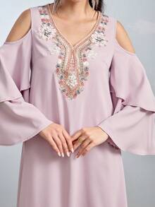 Al Najma 女士土耳其长款连衣裙和阿拉伯传统长袍 - 粉色 - 查看 6