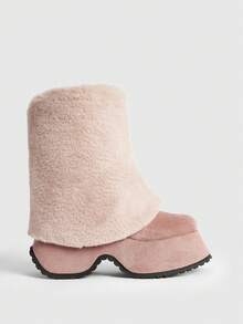 Sugerpunk Women's Thick Sole Wedge Mid-Calf Boots, Fashion & Commute, Autumn/Winter - Apricot - View 3
