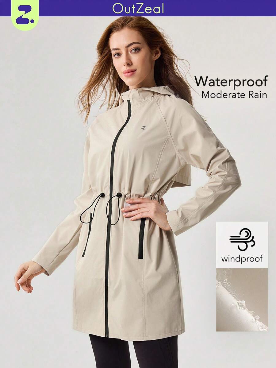 OutZeal Women Winter Christmas Camping Hiking Water-Resistant Hooded Long Length Drawstring Waist Shell Jacket With Zip Pockets