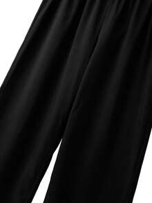GlowEve CURVE Plus Size Elegant Commuter Solid Color Shirt & Pants 2 Pieces Set - Black - View 4