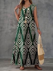 EMERY ROSE Rochie de damă cu model geometric, casual, cu decolteu în V, primăvară, rochii de plajă, rochie de vară, ținute de vacanță de vară, casual - Multicolor - Vizualizare 5