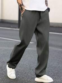 Manfinity Homme 男士抽绳腰带口袋直筒宽松休闲裤，百搭