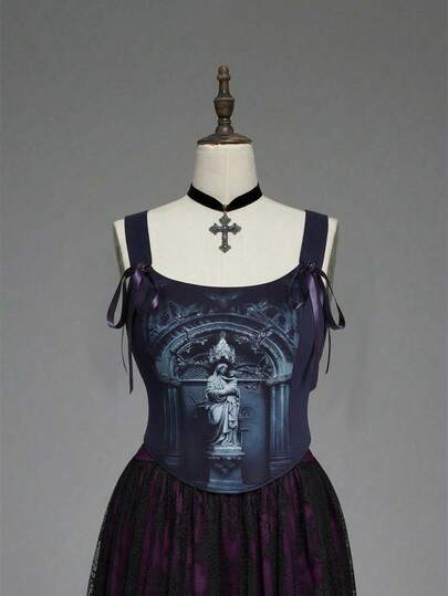 Damen Große Größen Gothic Kathedrale Jungfrau Maria Grafik Träger Top