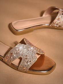 SHUZIA Women's Crystal-Encrusted Rose Gold Slides - Starburst Rhinestones & Architectural Cutout For Gala Events To VIP Parties Mother's Day Present - Rose Gold - View 5