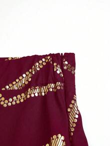 SHEIN Clasi Chân váy dài dáng chữ A bằng vải ánh kim màu đen dành cho nữ cỡ lớn, thích hợp mặc đi làm, đi chơi hoặc dự tiệc. - Nhiều màu - Xem 3