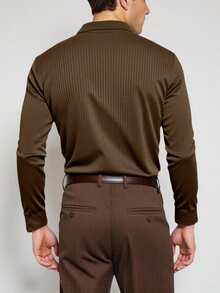 Manfinity Homme Men's Solid Color Ribbed Polo Shirt, Fall - Coffee Brown - View 2