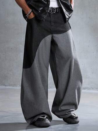 Herren Lässig Alltags Pendler Mode Straßen Farbblock Loose Wide Leg Jeans