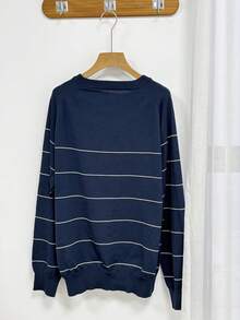 DAZY Men's Navy Blue Base White Striped Sweater, Autumn