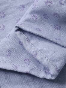 DAZY Vacation Style Ditsy Floral Ruched Frill Collar Lace Patchwork Loose Long Women Nightgown - Blue - View 7